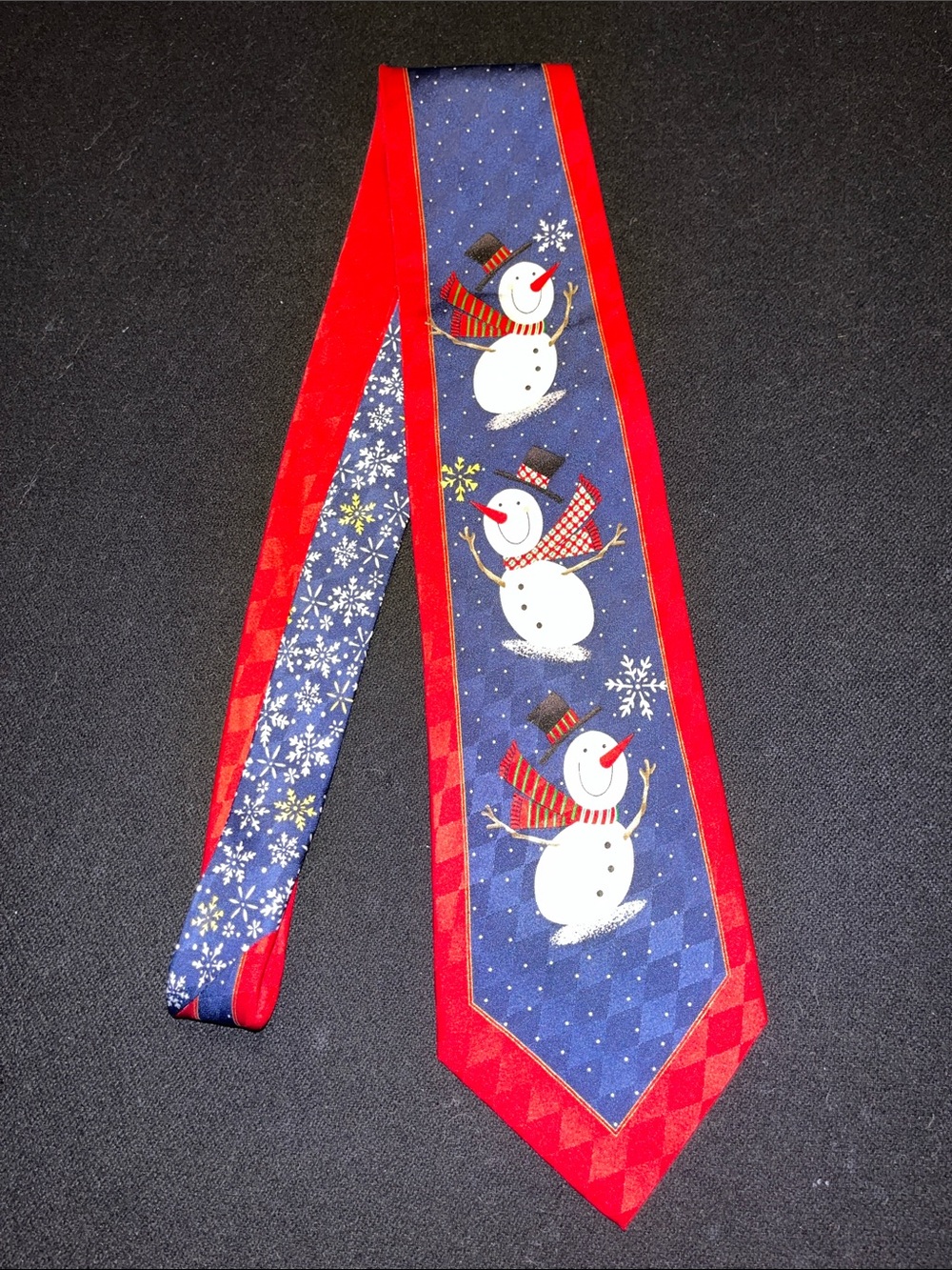 Festive Snowman Holiday Tie in Blue and Red